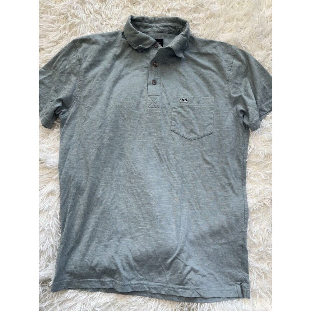 Fish Hippie Co. men's sz. S Grat/ Blue knit polo. Classic, soft.